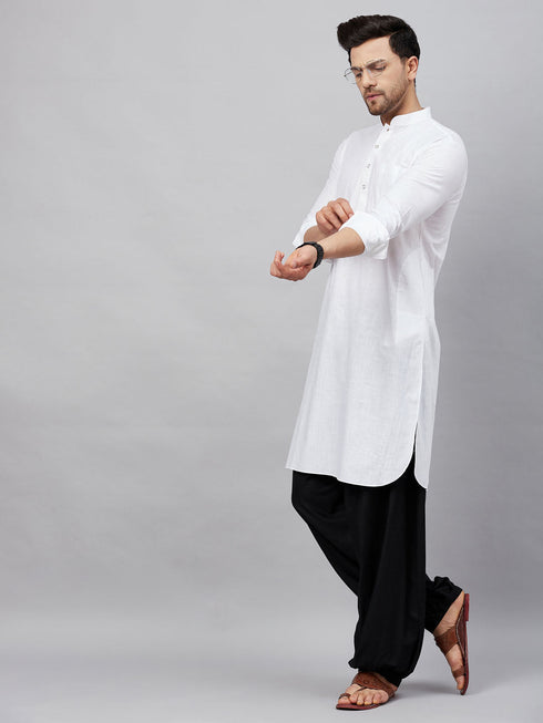 Men's White Cotton Blend Pathani Suit Set